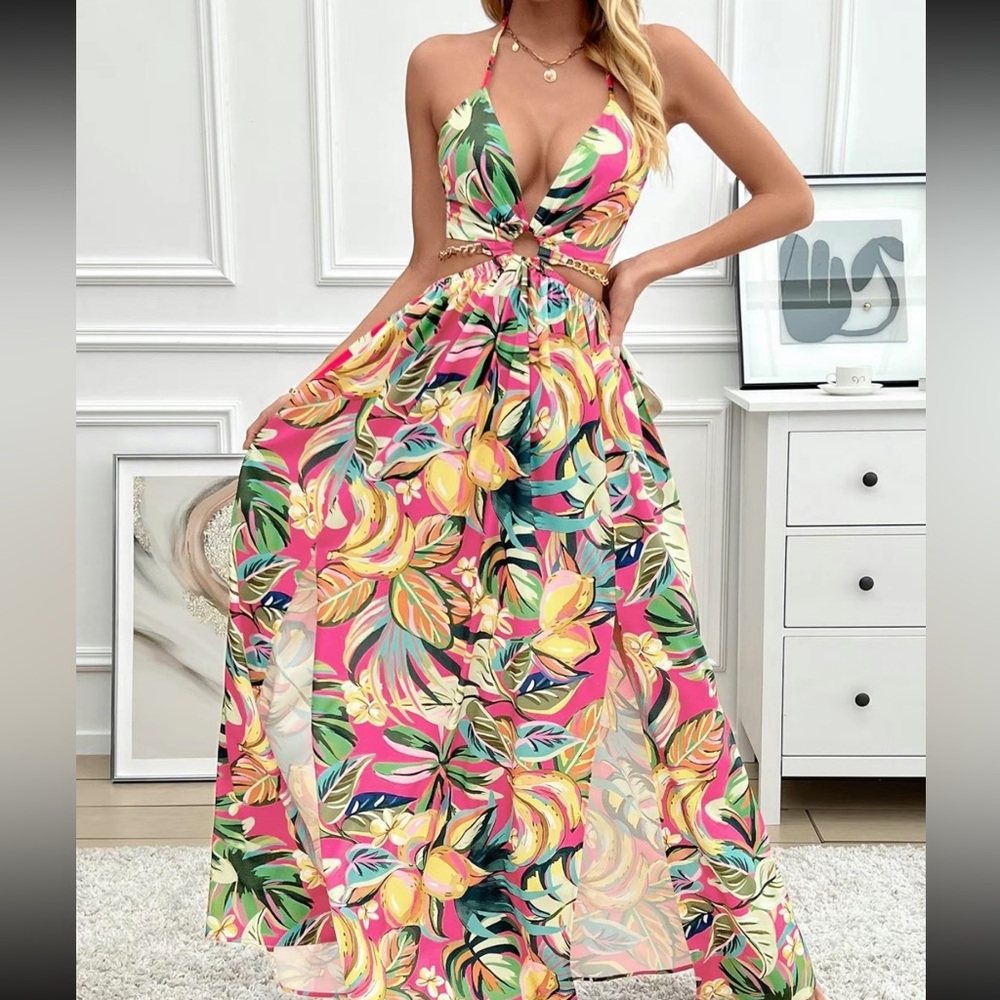 Tropical Print Maxi Dress